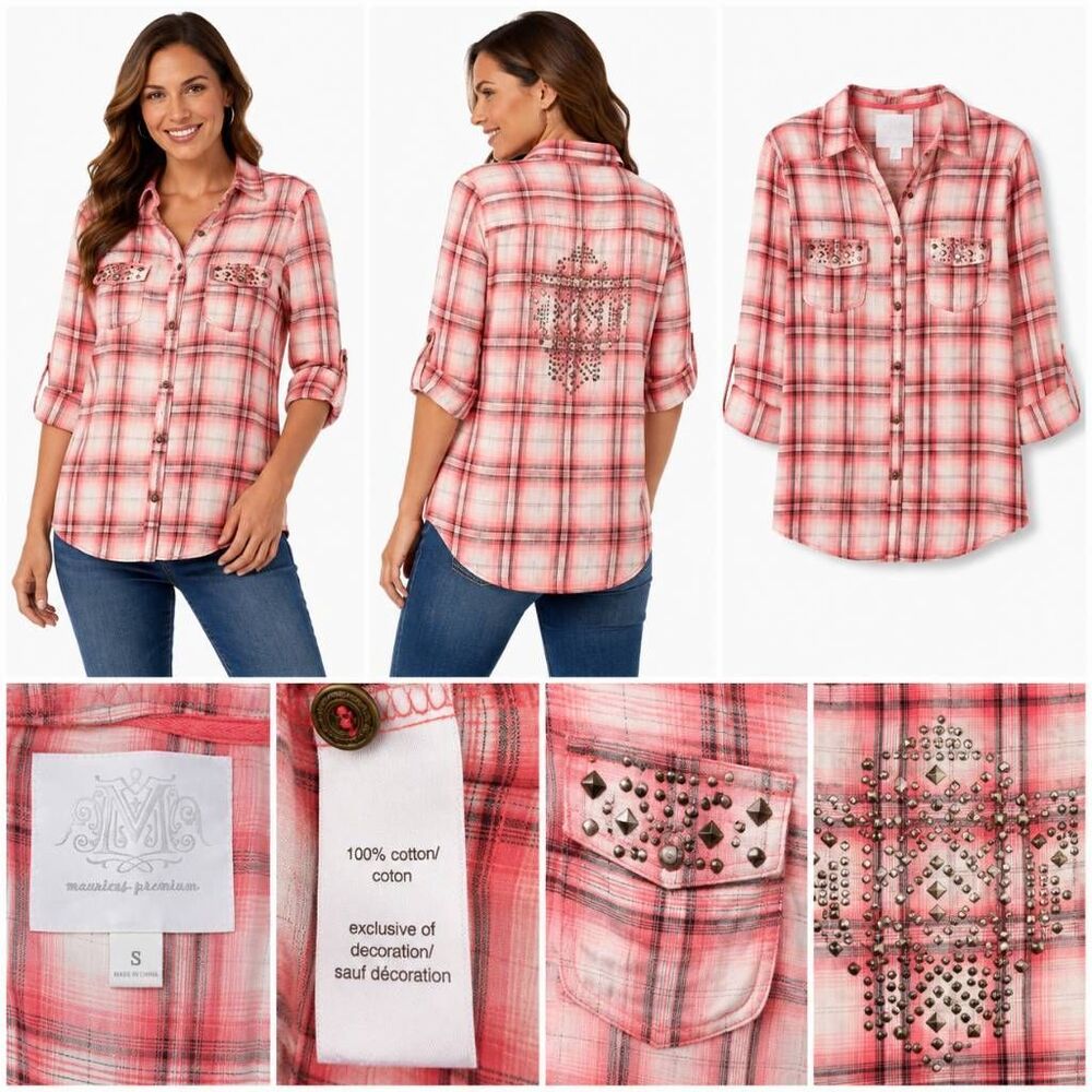 Maurices Maverick Plaid Shirt S Studded Western